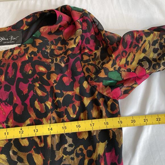 Diane Freis Mixed Cheetah Floral Print 100% Silk Midi Dress Size 12 Statement - Picture 4 of 10
